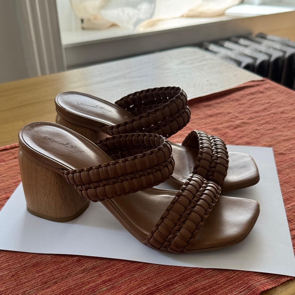 Universal Thread Brown Braided Double-Strap Wedge Sandals